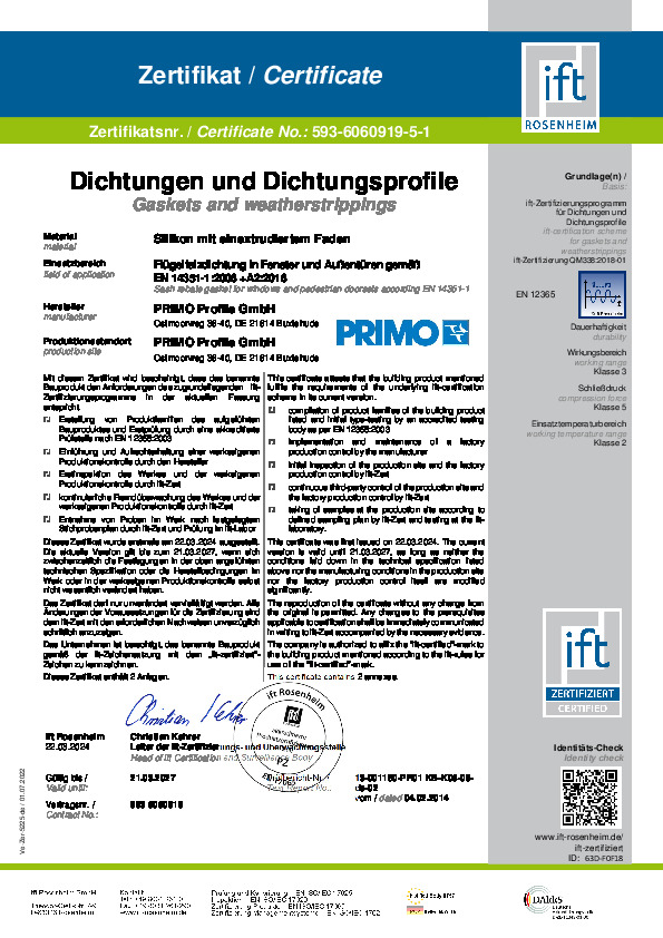 Sertifikāts IFT Rosenheim 593-6060919-5-1 (DE/EN)