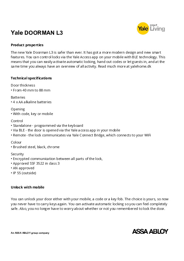 Yale Doorman L3 product description 