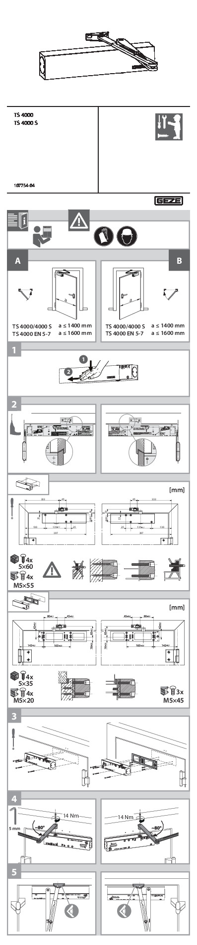 Assembly instructions for door closer GEZE TS 4000