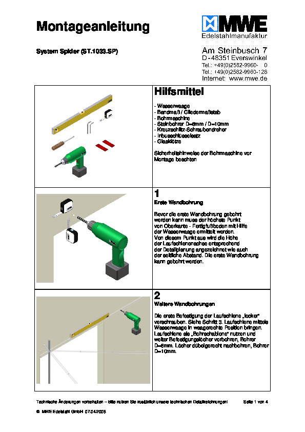 SPIDER - montāžas instrukcija stikla vērtnei (DE)