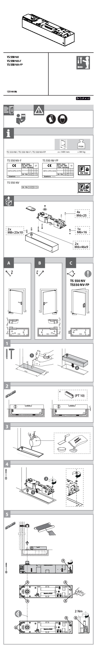 Durvju aizvērēja TS 550 NV montāžas instrukcija