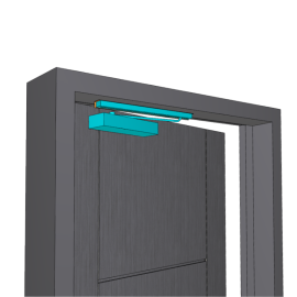 Durvju aizvērējs GEZE TS 5000 L Soft Close ar sliedi T-STOP BG TS 5000/3000 un sliedes montāžas leņķi - SHĒMA BG-SL