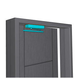 Durvju aizvērējs GEZE TS 5000 Soft Close ar sliedi T-STOP TS 5000/3000 un korpusa montāžas leņķi - SHĒMA KL