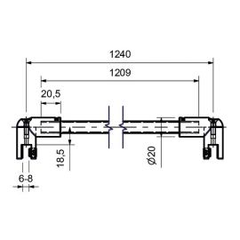 Apaļa profila duškabīnes stabilizācijas stienis 1240 mm - stikls/stikls