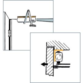 Door closer GEZE TS 4000 with HOLD-OPEN arm and lintel casing bracket - ARRANGEMENT KL Hold-Open