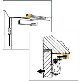 Door closer GEZE TS 4000 with HOLD-OPEN arm and mounting bracket - ARRANGEMENT RL Hold-Open