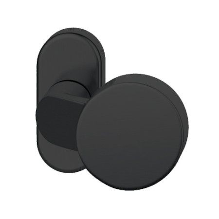 Door knob 07 0809 inactive, on oval rose, aluminium S8 black