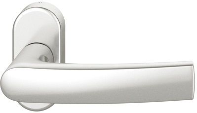 Profilrāmju durvju rokturis uz ovālas rozetes, ar atsperi, ? 9 mm, ugunsdr.durvīm, alumīnijs F1