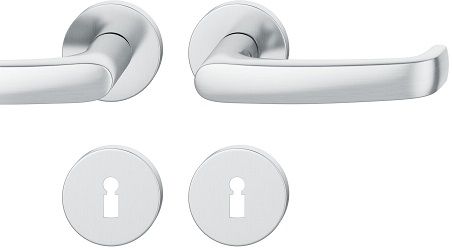 Handle set on round roses BB, stainless steel matt