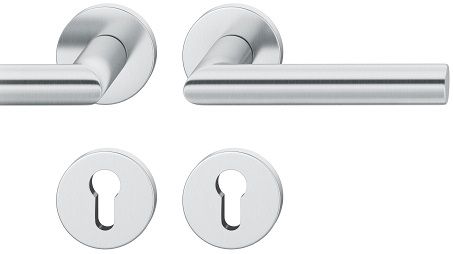 Handle set on round roses PZ, stainless steel matt