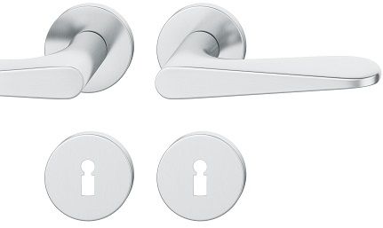Handle set on round roses BB, stainless steel matt