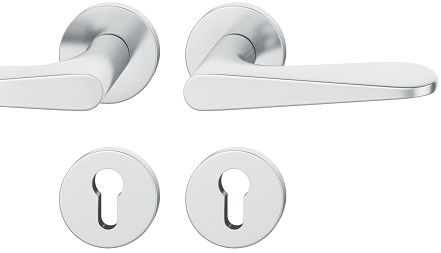 Handle set on round roses PZ, stainless steel matt