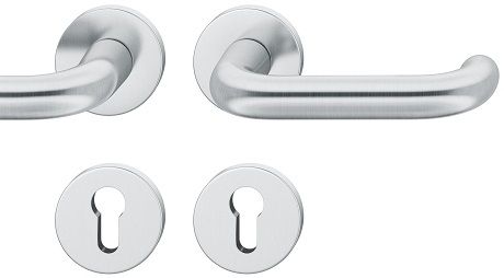 Handle set on round roses PZ, stainless steel matt