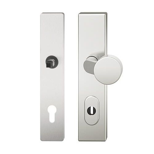 FSB 73 7379 S2-ZA drošības uzlikas ar cilindra vairogu un nekustīgu pogu, bez roktura, PZ/72/8mm, dabīga alumīnija tonī F1