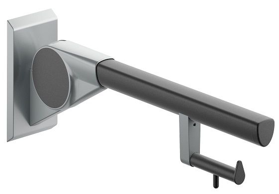 Paceļams atbalsta rokturis 600mm ar WC papīra ruļļa turētāju, antracīta pelēks/alumīnija pelēks