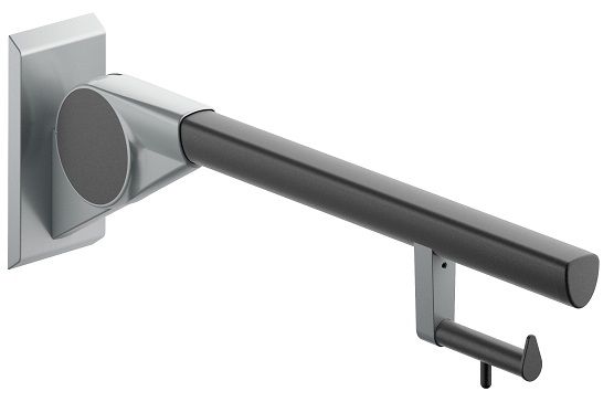 Paceļams atbalsta rokturis 700mm ar WC papīra ruļļa turētāju, antracīta pelēks/alumīnija pelēks