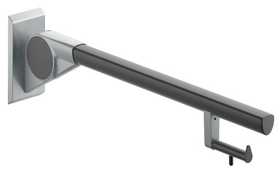 Paceļams atbalsta rokturis 850mm ar WC papīra ruļļa turētāju, antracīta pelēks/alumīnija pelēks