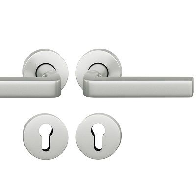 Handle set on round roses PZ, stainless steel matt