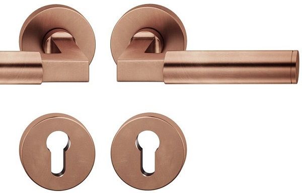 Handle set with round roses PZ, door thickn.DB 39-58 mm, light bronze