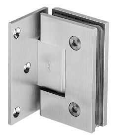 Wall-to-glass hinge with stop, satin nickel-plated
