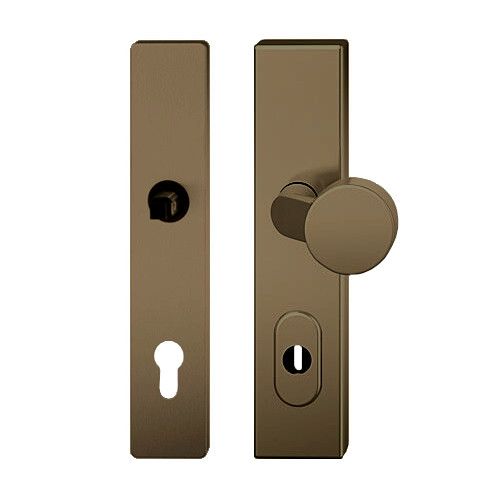 FSB 73 7379 S2-ZA drošības uzlikas ar cilindra vairogu un nekustīgu pogu, bez roktura, PZ/72/8mm, alumīnijs graudaini matēts vidēji tumšas bronzas tonī S5