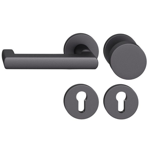 FSB 79 1031 rokturpogas grt. ar apaļām PZ rozetēm ugunsdrošām evakuācijas durvīm, alumīnijs graudaini matēts melns S8, KREISĀ