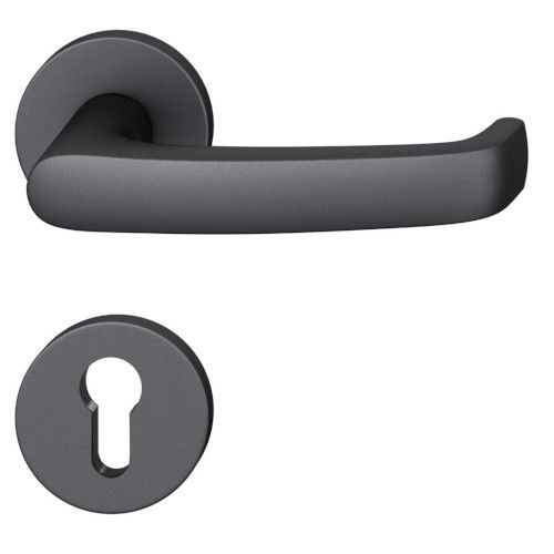 FSB 79 1045 handle set with PZ round roses for fireproof emergency doors, matt black S8