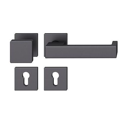 FSB 79 1074 door knob set with PZ square roses for fireproof emergency doors, matt black S8,RIGHT
