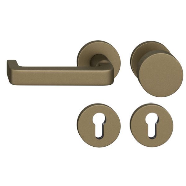 FSB 79 1134 rokturpogas grt. ar apaļām PZ rozetēm ugunsdrošām evakuācijas durvīm, alumīnijs graudaini matēts vidēji tumšā bronzas tonī S5, KREISĀ