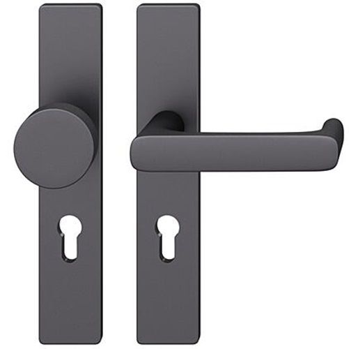 FSB 79 1290 door knob set with backplates for fireproof emergency doors, PZ 72mm, aluminium matt black S8,RIGHT