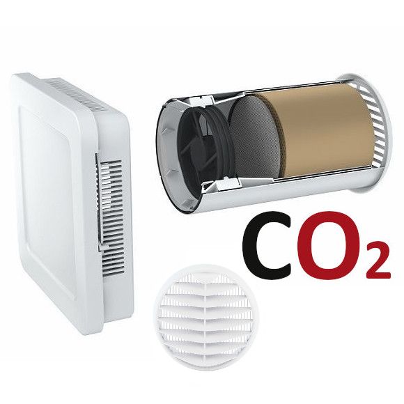 AEROTUBE WRG SMART wall ventilator with electric lock and CO2 sensor, incl. weather grille PVC white