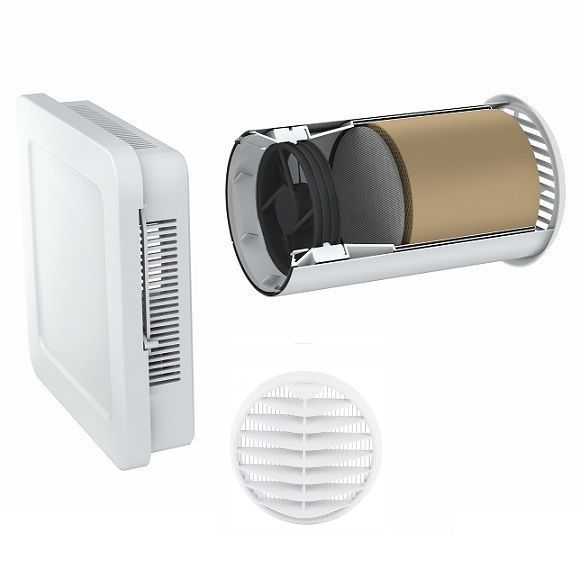 AEROTUBE WRG SMART wall ventilator with electric lock, incl. weather grille PVC white