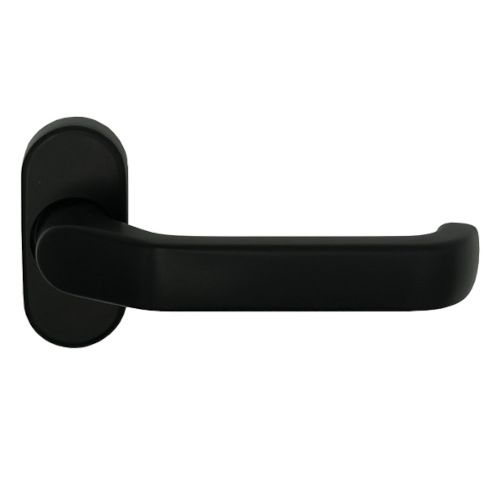 Handle for framed doors ARES 1200 on oval rose, without spindle, 8mm, F14 aluminium black RAL9005