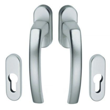 1002 Handle/oval rose PZ set for balcony doors, F1 silver, DB  up to 75 mm. DIECKMANN