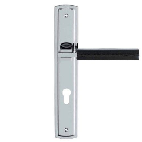 Durvju rokturis uz garās uzlikas LINEA CALI ELLE-PELLE 1052 PZ, misiņš hromēts pulēts + melna āda