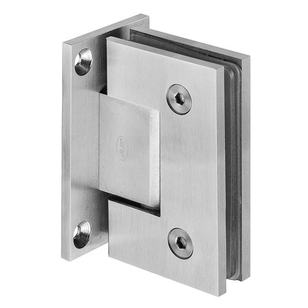Hinge for glass doors IN.05.307 with T-shape fastener, wall/glass, satin st. steel 