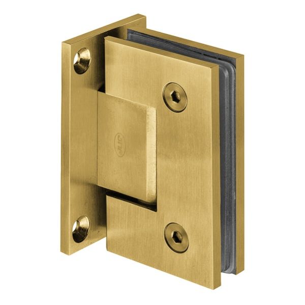 Hinge for glass doors IN.05.307.TG with T-shape fastener, wall/glass, polished st. steel PVD titanium in gold tone
