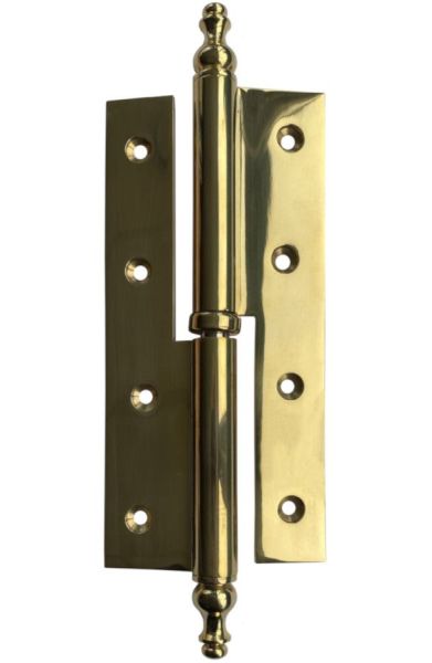 Butt hinges (pair) with decorative ends, 160mm, polished brass, RIGHT