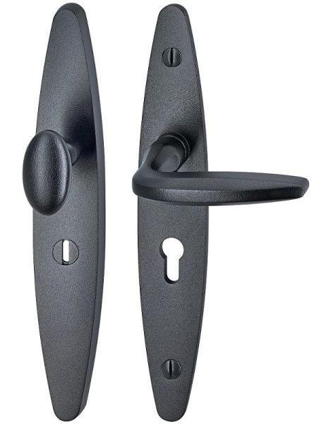 Security set with knob PZ92, and cylinder guard, stainless steel, black Ferro-Style