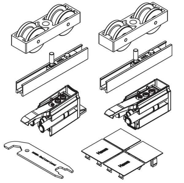 HAWA Junior 100 B Acoustics bīdāmo durvju garnitūra 1 vērtnei ar 2 soft atdurēm