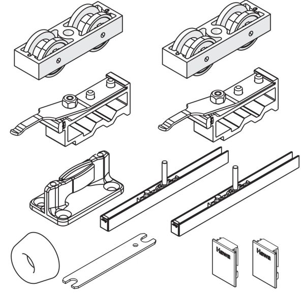 HAWA-Junior 120/B bīdāmo durvju grt. 1 vērtnei ar 2  atdurēm,  bez sliedes