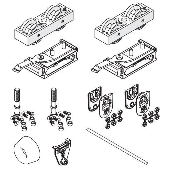 HAWA-Junior 120/GP, fittings for sliding glass doors. For1 leaf with 2 stops, without track