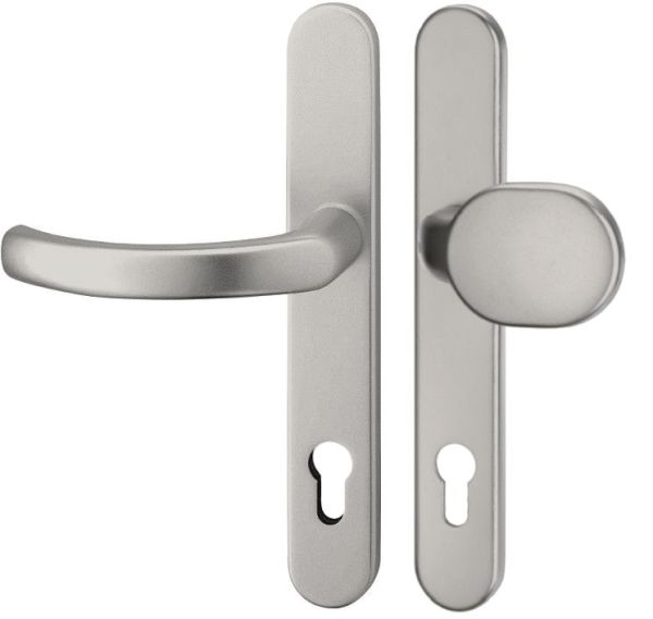 KRONOS 2000 security handle set with knob K22, 8/92mm, alum. natural tone F1