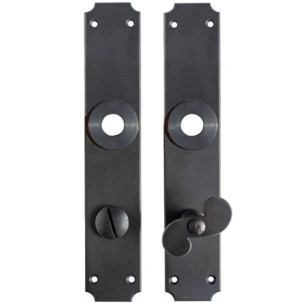 Set of backplates with WC knob 002, forged, black steel, HANDMADE