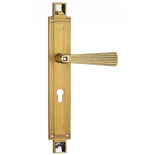 OPERA handle set with backplates PZ 72mm, brass gold-plated with crystals