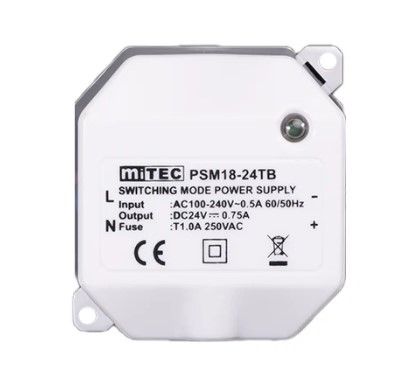 MiTEC PSM18 Switching mode power supply 100-240V / 12V DC, 1.5A, for installation in a junction box | SBUNPARTNERI.lv