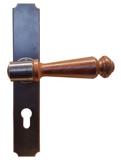 Ārdurvju drošības rokturu garnitūra ar koka rokturiem, PZ72 mm, ROKU DARBS