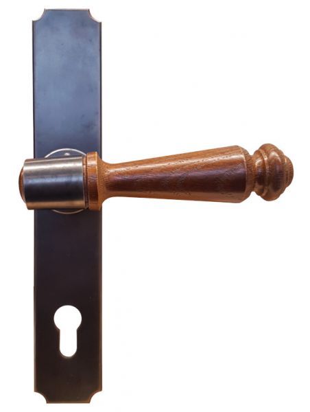 Ārdurvju drošības rokturu garnitūra ar koka rokturiem, PZ92 mm, ROKU DARBS