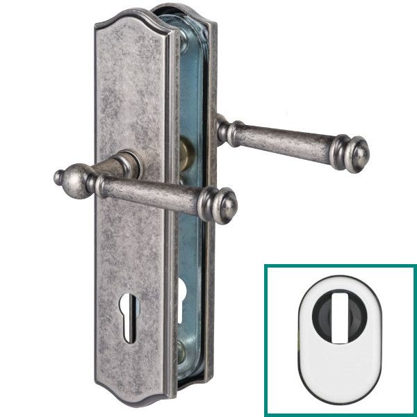 SICURA MOUNT ārdurvju uzlikas ar abpusējiem rokturiem un cilindra vairogu PZ92 ZA, matēts antīkas dz