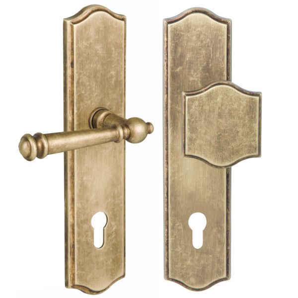 SICURA MOUNT backplate set for exterior doors, with handle and knob, PZ92mm, antique bronze AB